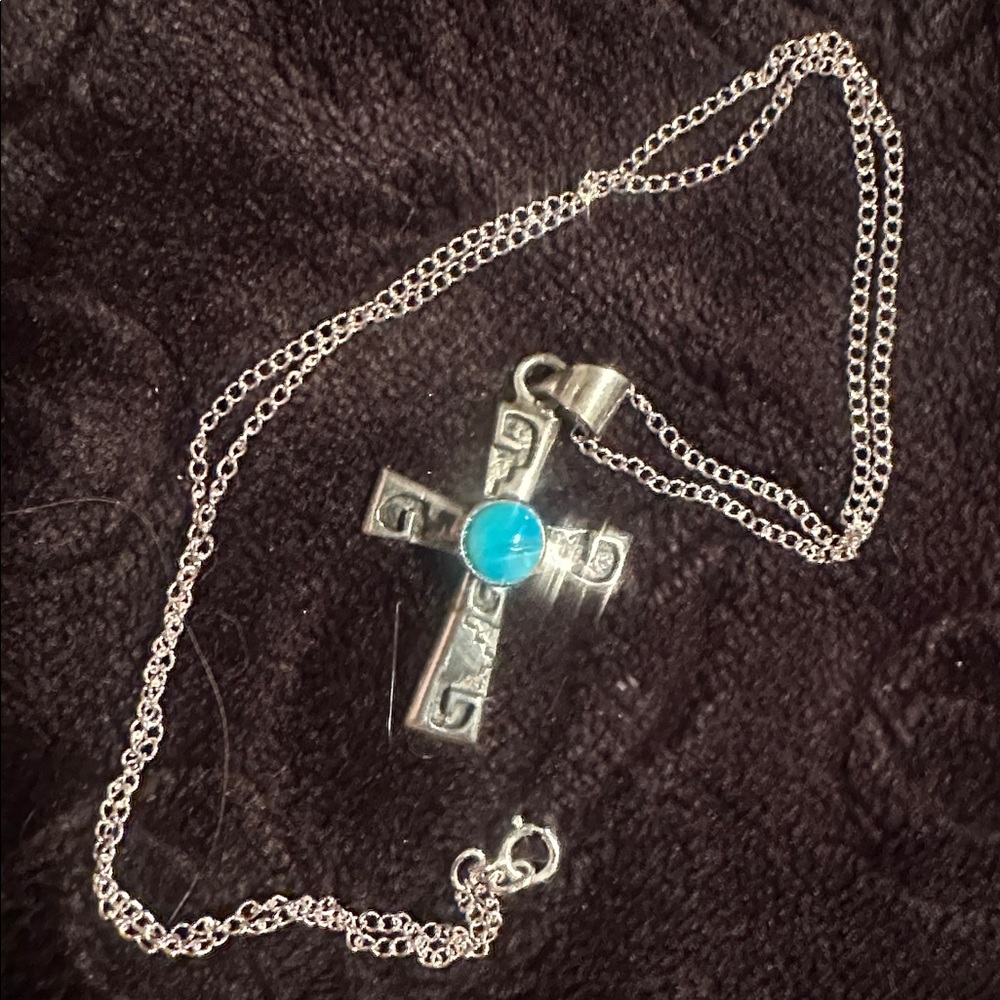 Authentic sterling silver and turquoise cross pendant from recognized Southwest